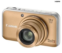 CANON PowerShot SX210 IS zlatý + Pouzdro kompaktní kožené 11 x 3,5 x 8 cm + Pameťová karta SDHC 16 GB + Kompatibilní baterie NB-5L + Čtecka karet 1000 v 1 USB 2.0